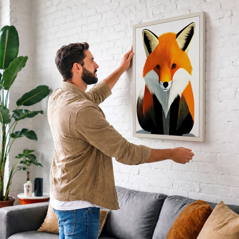 Geometric Fox Portrait Modern - Print, 24x16 - 61.0 x 40.6 cm, Sage Border