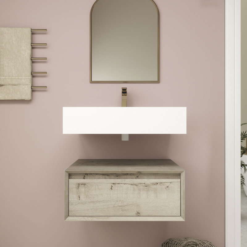 Alysa 24" Wall-Mounted Single Bathroom Vanity Set, White Oak