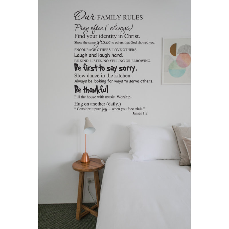 Décalcomanie murale en vinyle Our Family Rules - Citation inspirante amovible pour salon, chambre à coucher, bureau - Décoration familiale durable et élégante