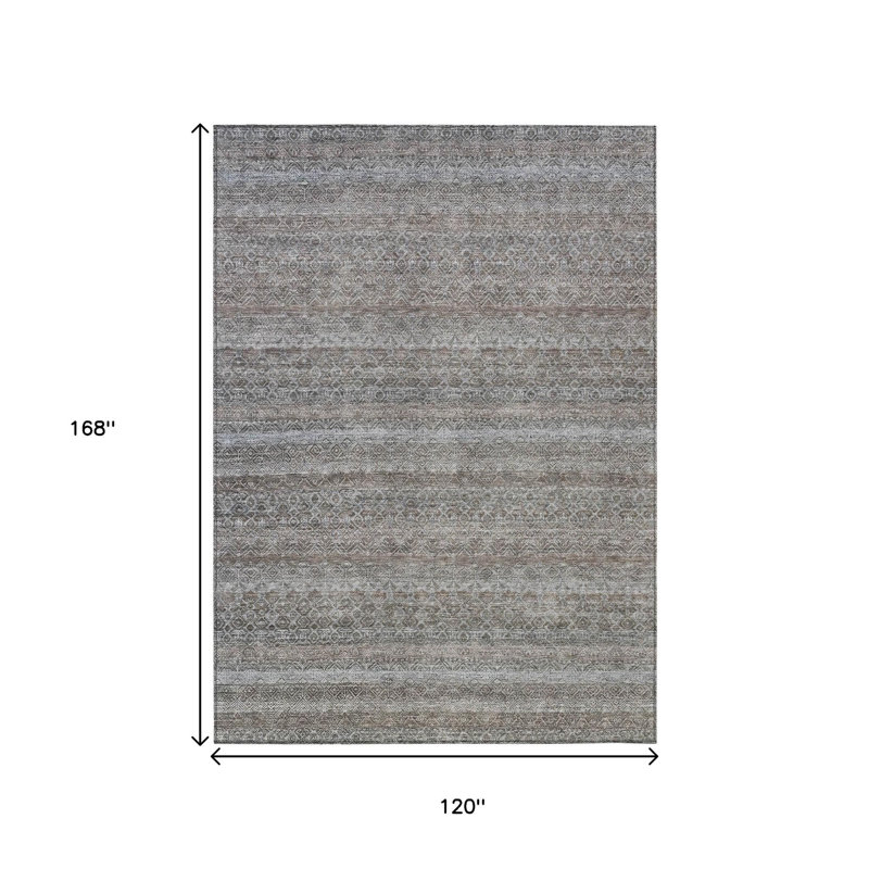Tapis extérieur lavable rayé brun et beige 10 pi x 14 pi