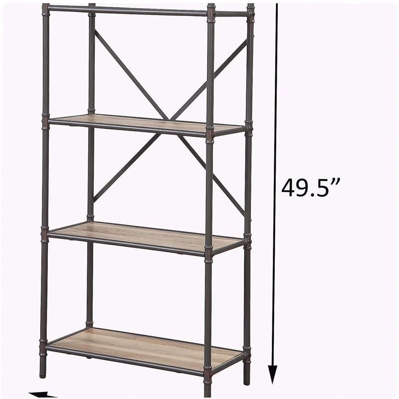 Antique Oak and Sandy Grey 4-tier Bookcase, (4 Shelves) 49.58"H x 26.58"W x 14.58"D