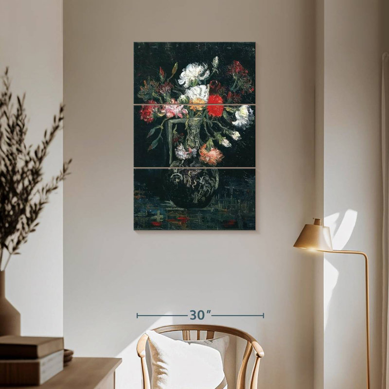 Vase With White And Red Carnations, 57" H x 36" W