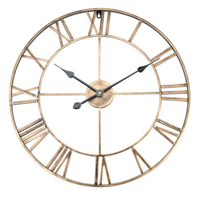 Classic Metal Large Round Iron Wall Clock Roman Numerals Home Decor (Gold 60cm in Diameter)