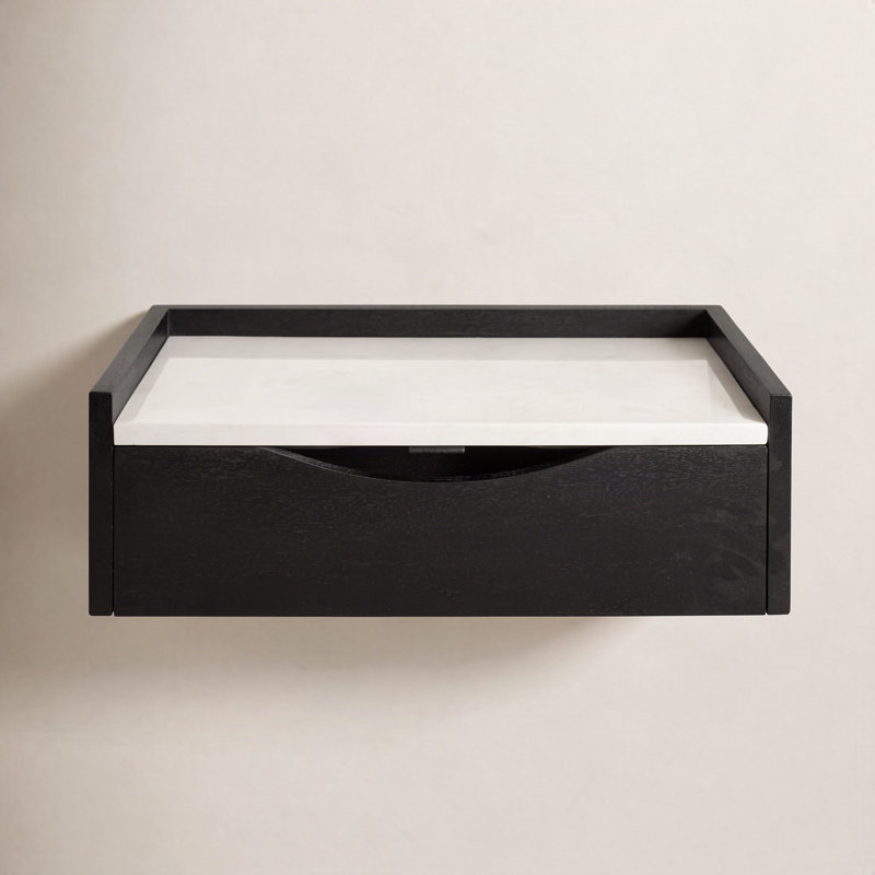 Benning Poplar Floating Shelf with Drawer, Black