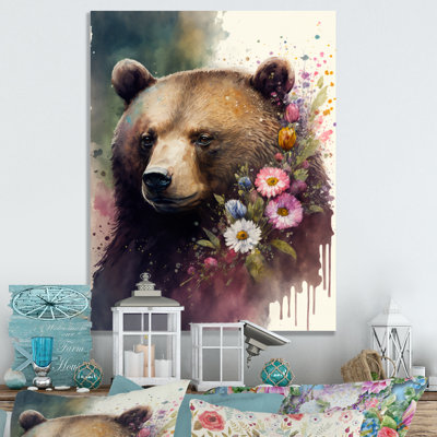 «Cute Bear Floral Art I», peinture sur toile