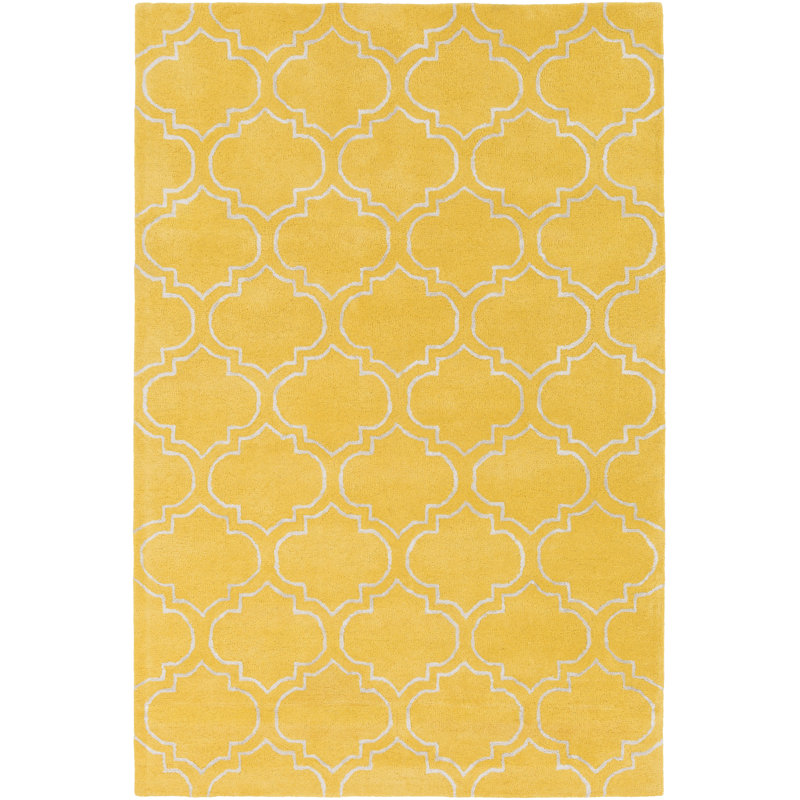 Tapis décoratif jaune Touffeté à la main à motif géométrique Shandi, Rectangle 9 pi x 13 pi