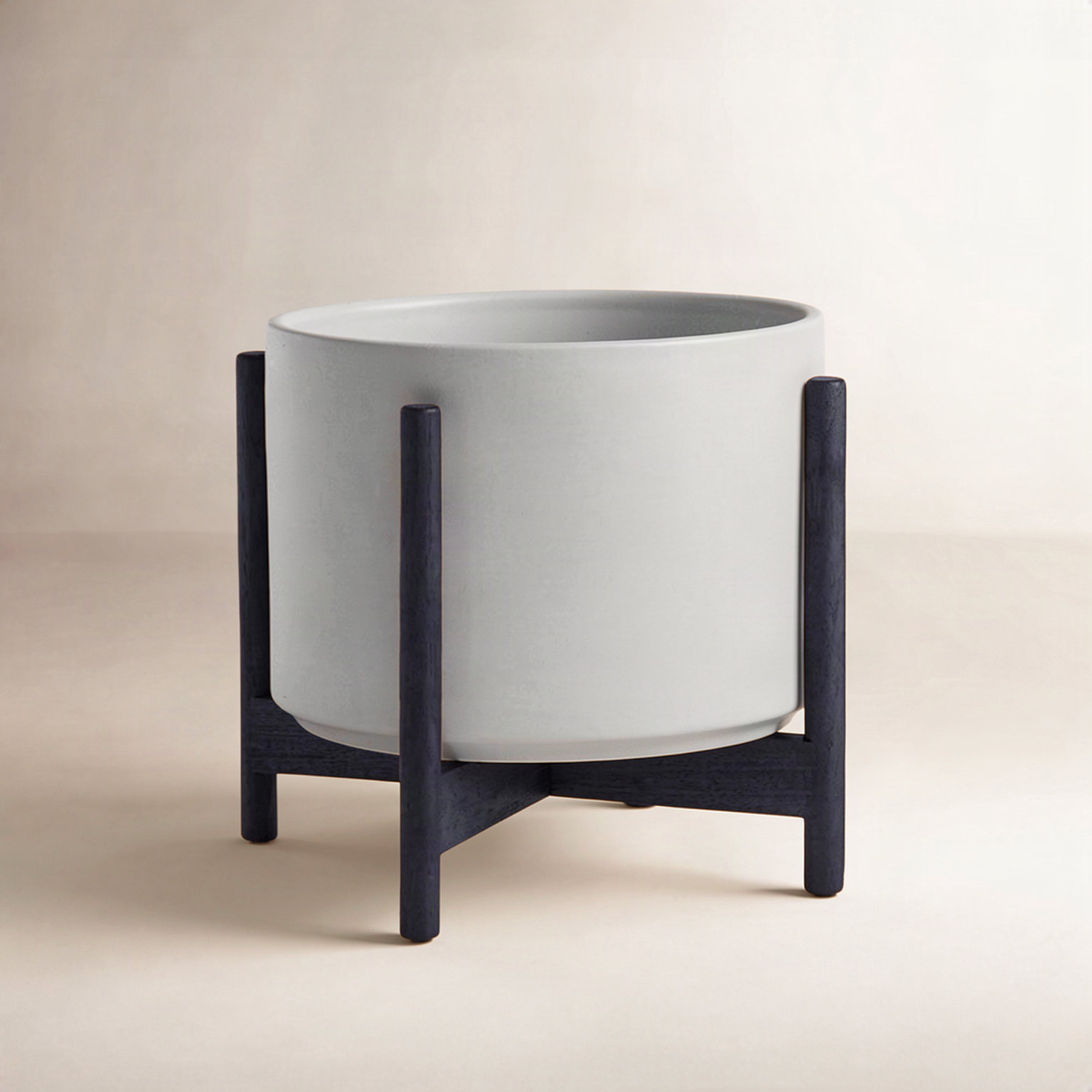 8" Ceramic Pot Planter, Gray/Black