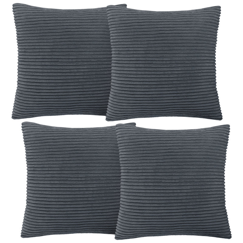 Aspire Homeware Striped Square Velvet Cushion Cover, Grey, Pack of 4