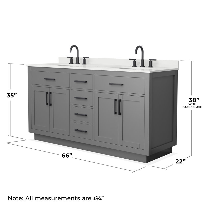 Beckett TK 66'' Double Bathroom Vanity with Quartz Top, 8" Center, Matte Black, 66''