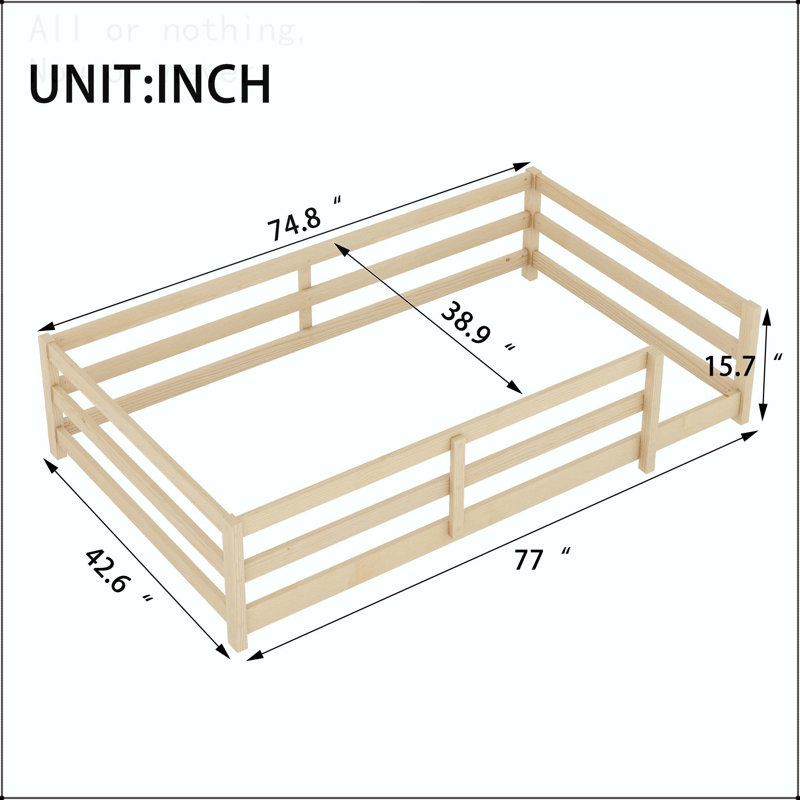 Lit simple avec clôture Montessori, Lit simple, Oak