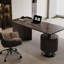 Bureau rectangulaire en bois massif et en bois manufacturé noir avec 2 tiroirs-109555051