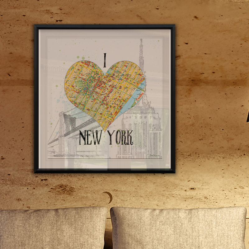 «I Love NY Map», reproduction de cadre photo sur papier, H 17,5 po x l 17,5 po x P 1,5 po