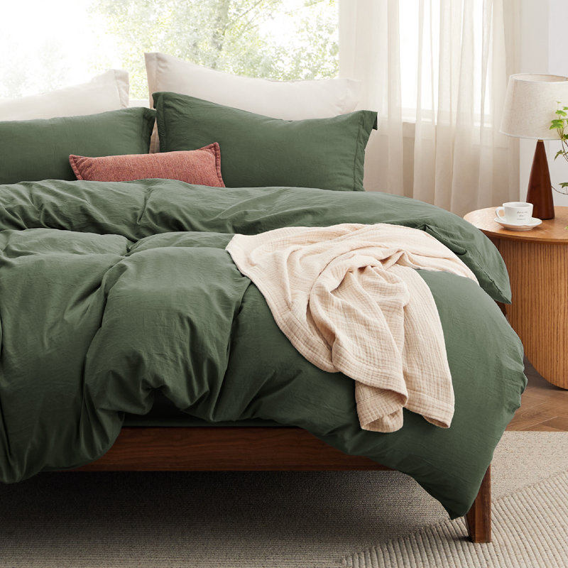  Bedsure Duvet Cover Cal King Size with Fitted Sheet - 4 Pieces Prewashed Cotton-Like Extra Soft Bedding Set, Olive Green