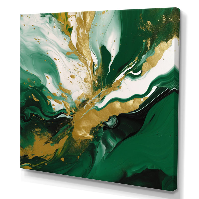 «Green and Gold Liquid Magic II», reproduction d'art sur toile encadrée, Sans cadre, H 36 po x l 36 po, Toile tendue