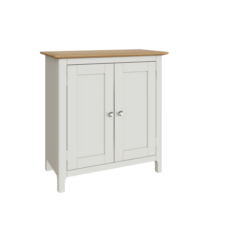 Daris 2 Door Compact Sideboard Buffet Storage Cabinet. 65cm Wide. Solid Oak Top. Polished Chrome Handles. Fully Assembled.