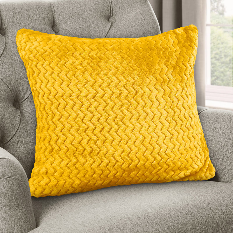 Moneeba Snug Soft Chevron Patterned Mink Moda Plush Cushion, 56cm x 56cm, Ochre
