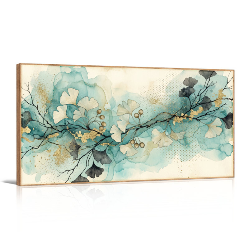 Ensemble d'une toile aquarelle florale, 58“W x 28”H, Natural