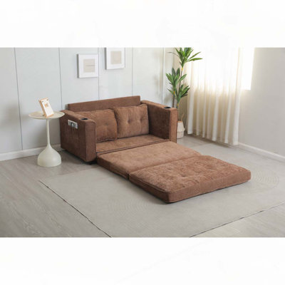 Canapé à 3 volets, canapé-lit futon convertible, causeuse peu encombrante, canapé-lit escamotable pour le salon, tissu en lin velours, brun