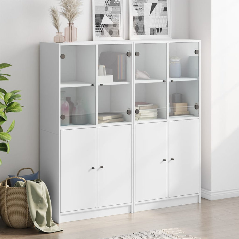 Matana Standard Bookcase, White, 142cm H x 136cm W x 37cm D