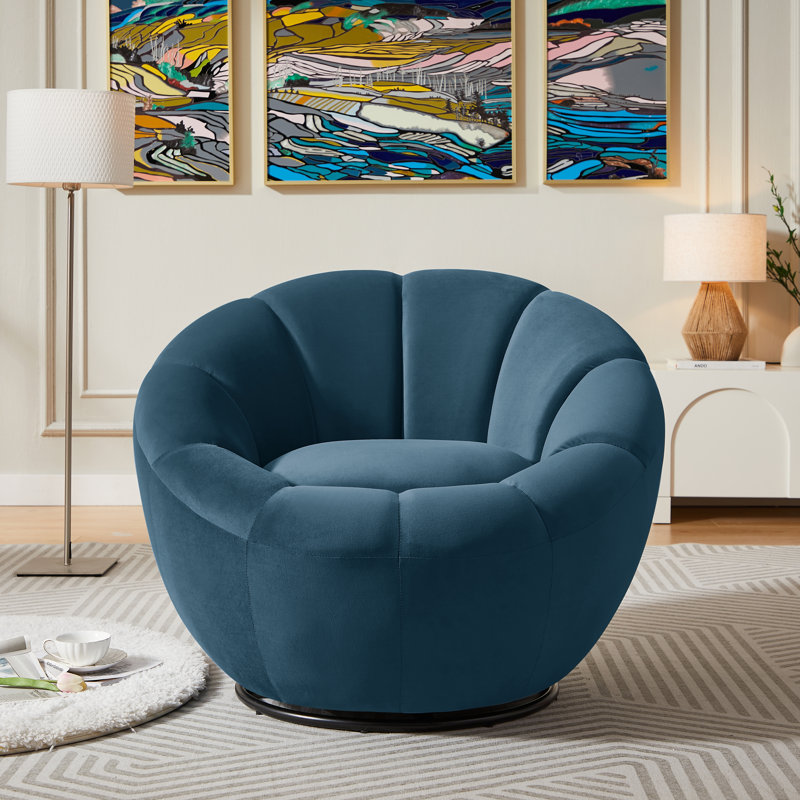Fauteuil d'appoint pivotant rembourré, Velours bleu