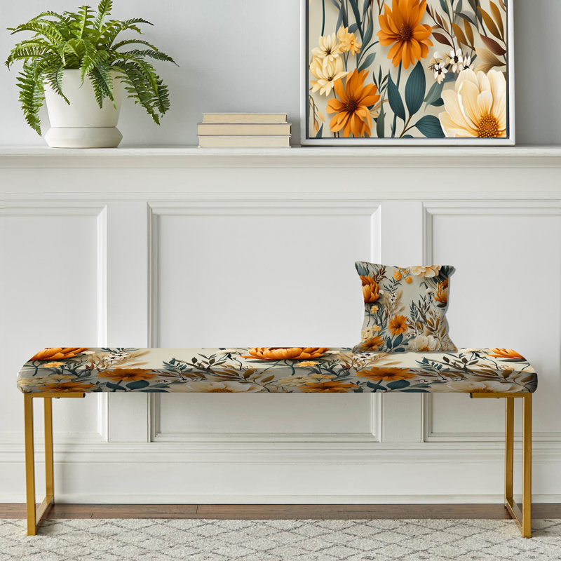 Banc rembourré or, Orange And Green Natural Botanical Harmony