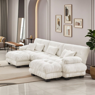 Sectional Sofa with Two Ottomans and Pillows