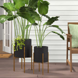 Modern Metal Planter Pots with Stands - Decorative Iron Plant Holders for Indoor & Outdoor Use, Sleek Contemporary Design, Durable & Elevated Display - Set of 2