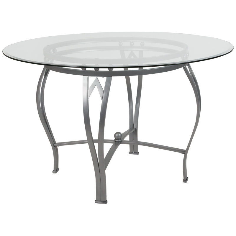 Elegant 42'' Round Silver Metal Frame Glass Dining Table