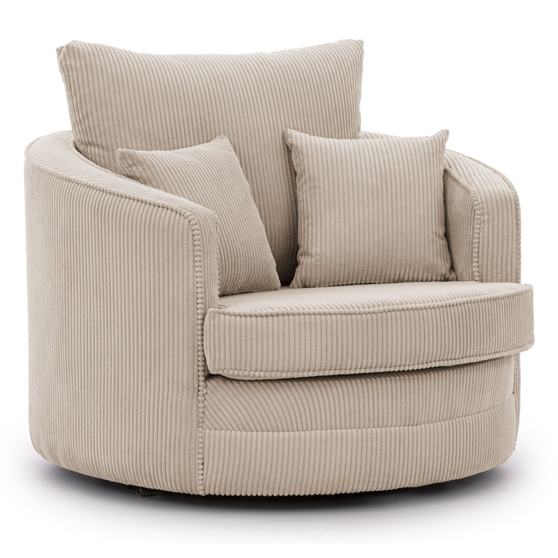 Ted Armchair Swivel Barrel Soft Chair in Cord Fabric, Beige