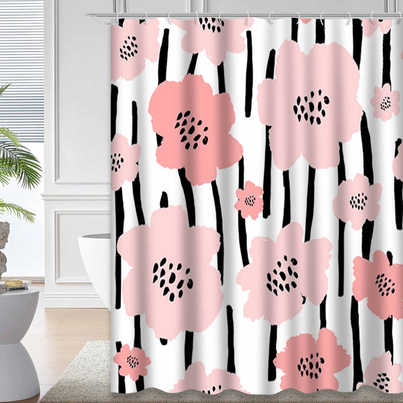 Rideau de douche imperméable à motif floral pastel noir avec 12 crochets, L 72 po x l 84 po