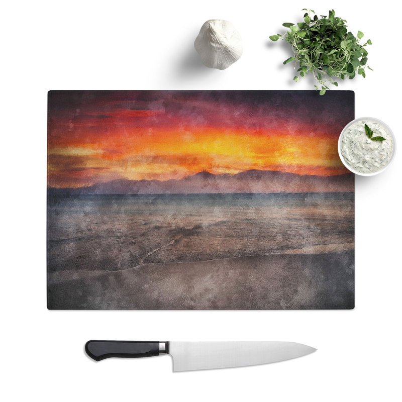 Tempered Glass Spanish Beach at Sunset Chopping Board, 28.5 cm x 39 cm