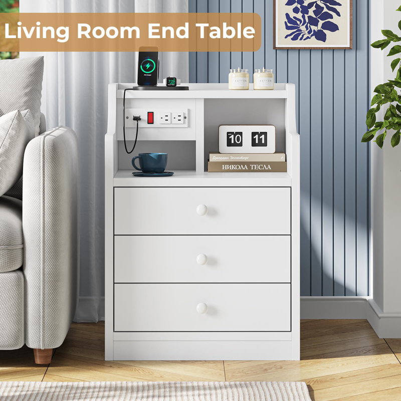 Table de chevet avec station de charge, Blanc