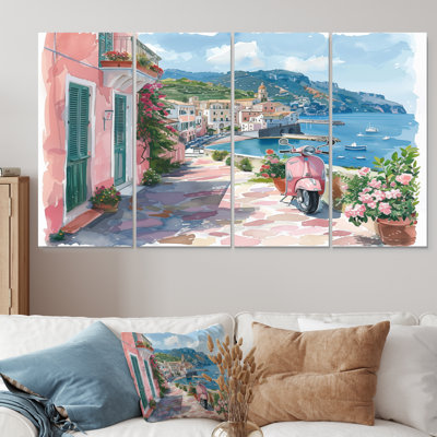 Scooter rose dans un village côtier, Italie I - Italie, ensemble de reproductions d'art mural
