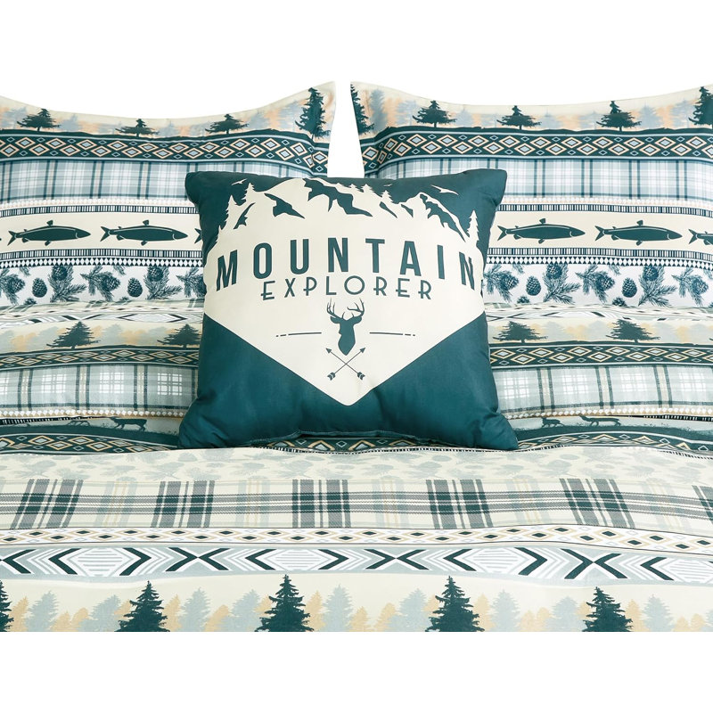 Queen Multicolor Microfiber Lodge Comforter Set with Wildlife Motifs