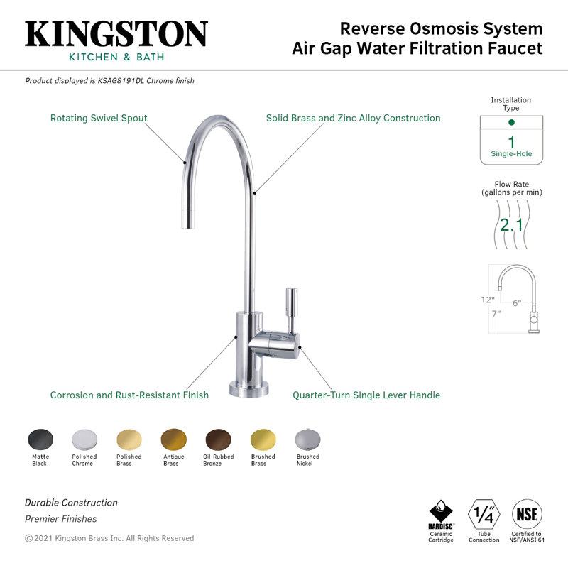 Kingston Brass Concord Single-Handle 1-Hole Deck Mount Water Filtration Faucet, Brushed Nickel