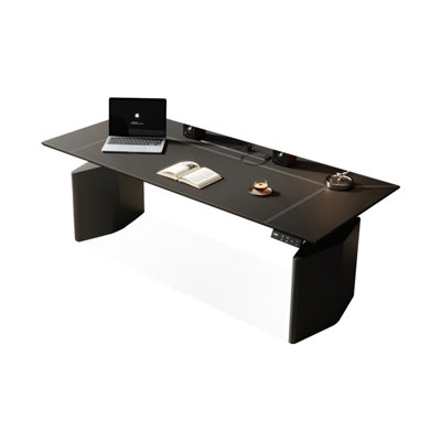 Bureau rectangulaire en acier au carbone fritté noir réglable en hauteur avec 3 tiroirs