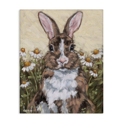 Portrait de lapin avec toile marguerites, design par Sara G. Designs