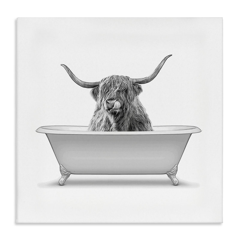 «Longhorn Highland Cow Bath Bath», art mural par Annalisa Latella, H 30 po x l 30 po x P 1,5 po