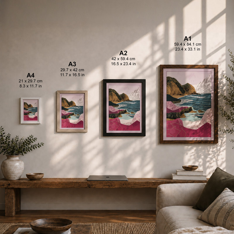 Cliffs Meet Sea Coastal - Framed Print, A3 - 42.0 x 29.7 cm, White