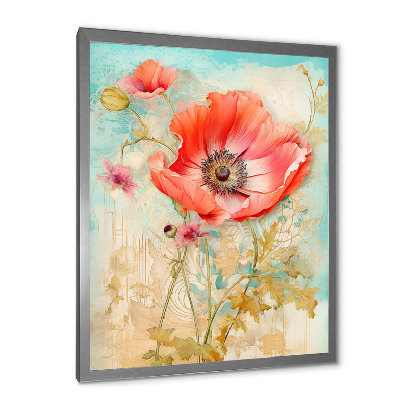 Printemps, floraison du coquelicot rouge - impression, Cadre simple gris, H 40 po x l 30 po x P 1,5 po