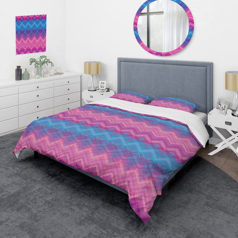 Chevron multicolore - Ensemble de housse de couette abstrait - Microfibre de polyester