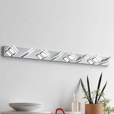 52" Modern Chrome 8-light Led Vanity Light, Square Acrylic Wall Mount Fixture For Bathroom Mirror Lighting