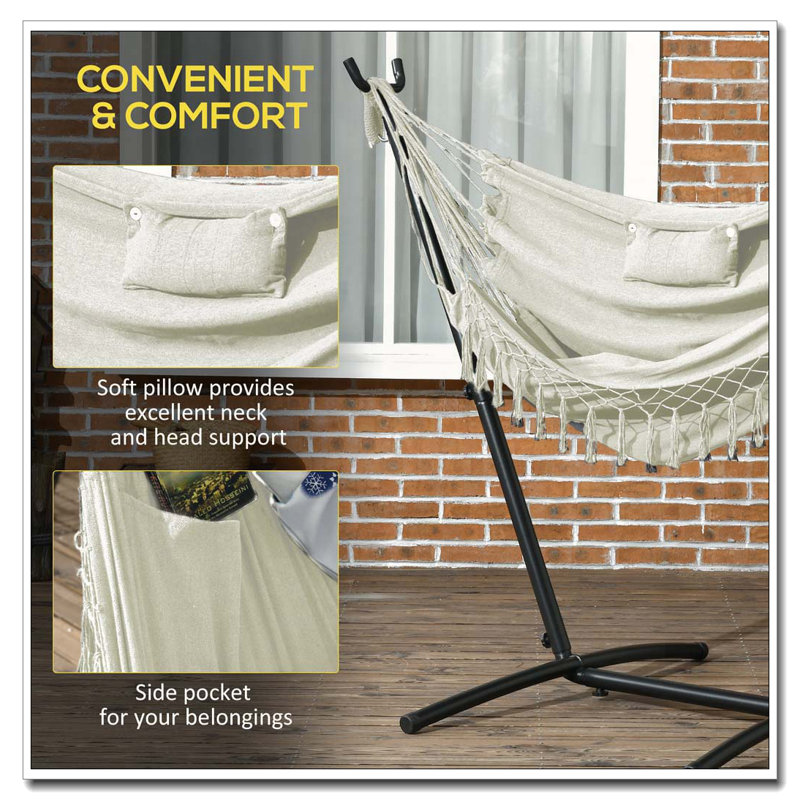 Chaise hamac 2 personnes avec coussin moelleux, Blanc, Noir