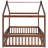 Full Size Teens Wood Bed Frame, Walnut, With Fence, Strong Pinewood Construction, Peaceful Resting House Frame For And Teens, Robust Pine Play Sleep Zone-8700405