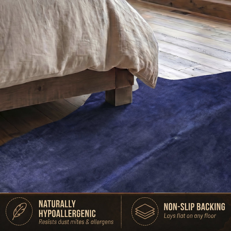 Rondon Navy Blue Cowhide Cowhide Area Rug, 5' x 7'