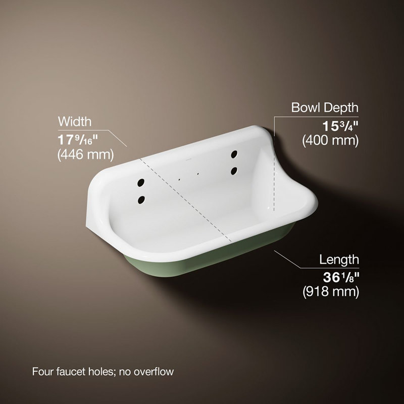 Brockway 36 In. Wall-Mount Utility Sink, White/Gray
