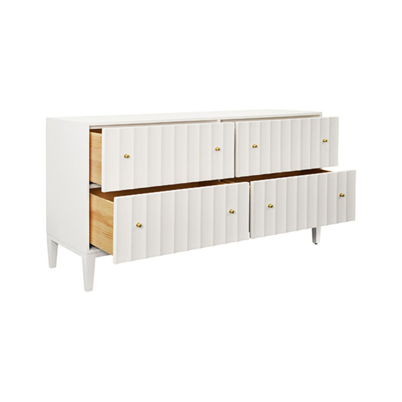 Commode à quatre tiroirs avec détail cannelé, Blanc