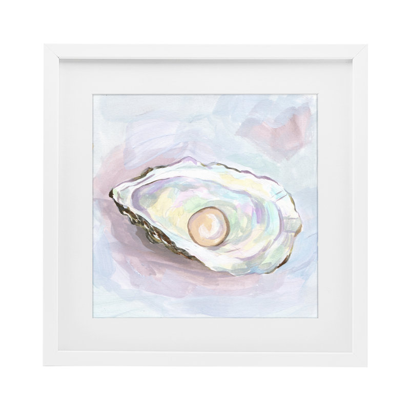 «Silent Opal Oyster», reproduction sous verre encadrée, design par Melissa Wang, H 13 po x l 13 po, Cadre blanc côtier