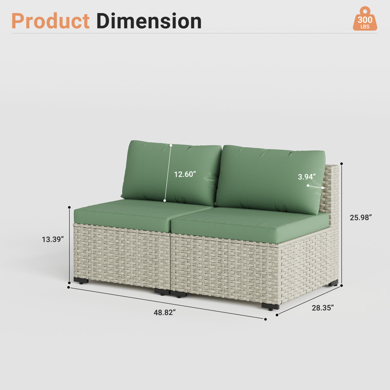 2 Pieces Design- Rattan Patio Sofa With Cushions, Green