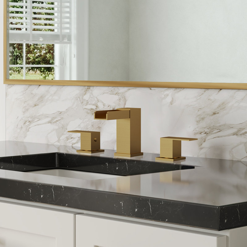3-Hole Bathroom Faucet, Widespread 2-Handle Sink Faucet with Drain Assembly, Brushed Gold